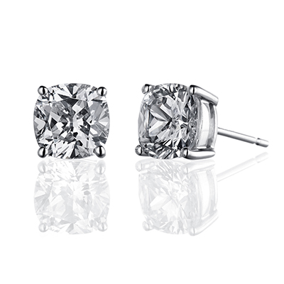 ORRO Classic Cushion Solitaire Earrings (2.15ct on each side)