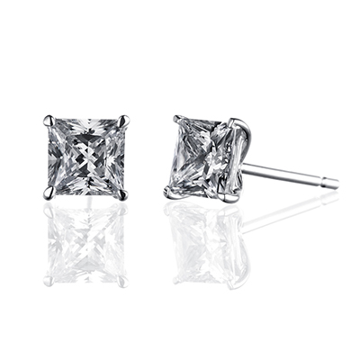 ORRO Classic Princess Solitaire Earrings (0.75ct on each side)